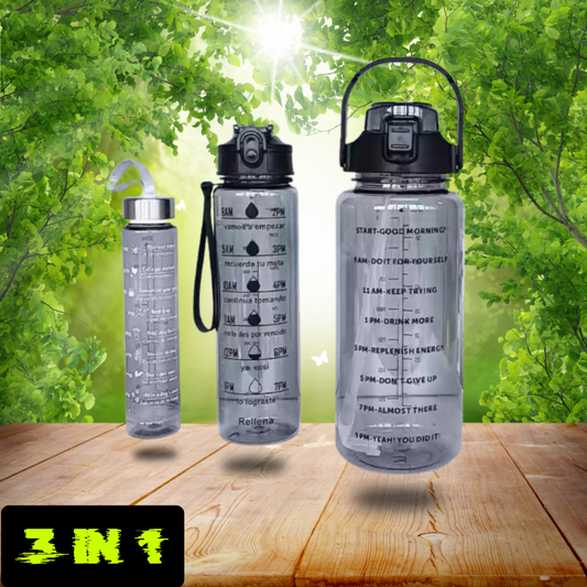 Set of 3 Transparent Water Bottle 2000ML, 900ML, 300ML with Motivational Time Marker | Leak Proof&Break-Proof (SET OF 3)