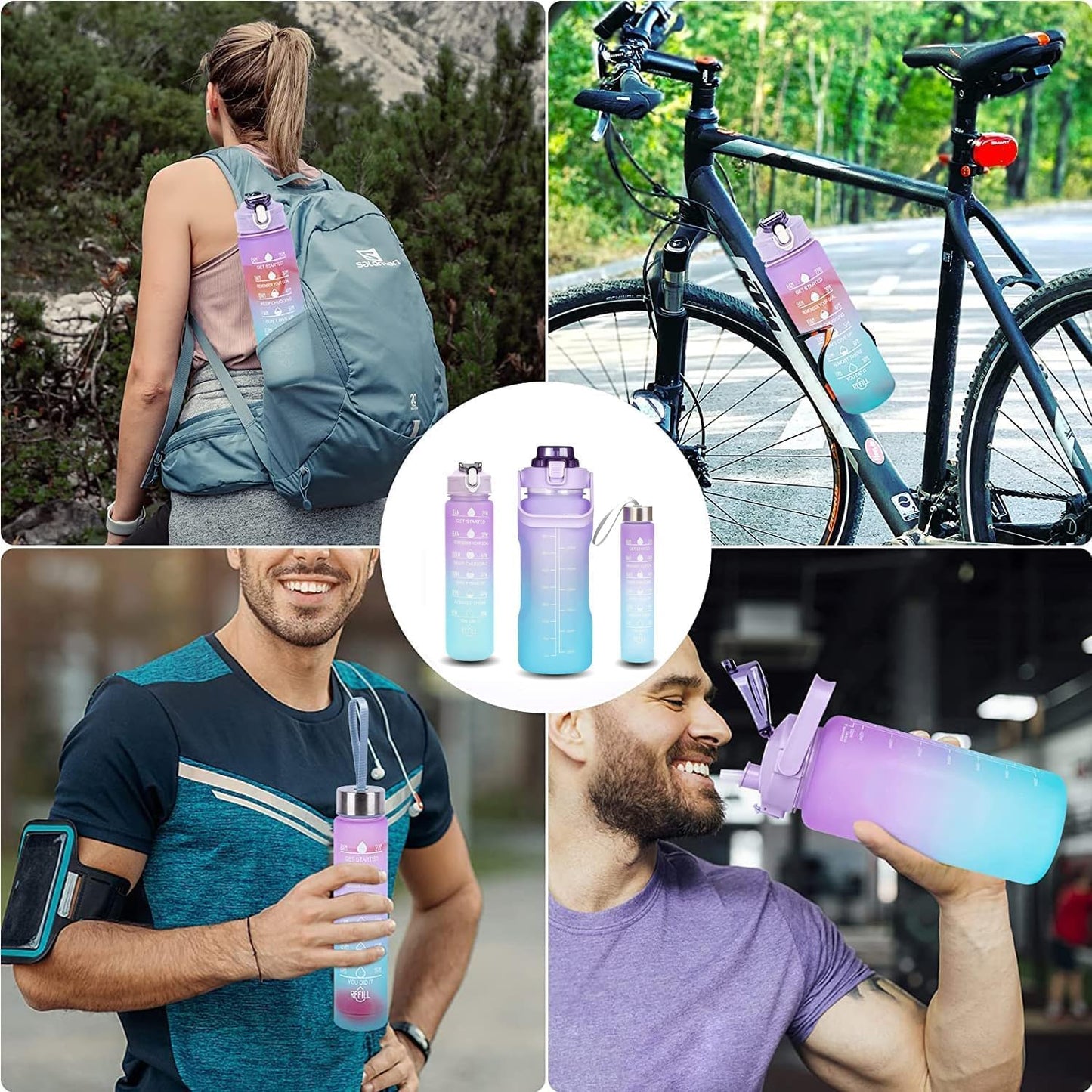 3 Pack Motivational Water Bottles Set