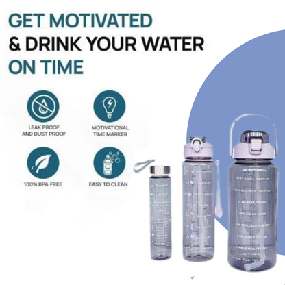 Set of 3 Transparent Water Bottle 2000ML, 900ML, 300ML with Motivational Time Marker | Leak Proof&Break-Proof (SET OF 3)