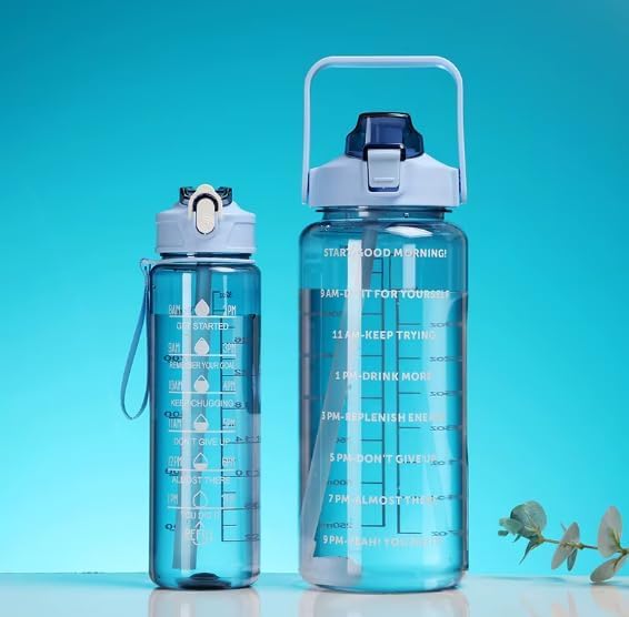 Set of 3 Transparent Water Bottle 2000ML, 900ML, 300ML with Motivational Time Marker | Leak Proof&Break-Proof (SET OF 3)
