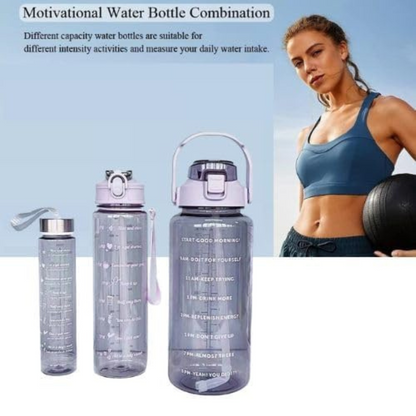 Set of 3 Transparent Water Bottle 2000ML, 900ML, 300ML with Motivational Time Marker | Leak Proof&Break-Proof (SET OF 3)