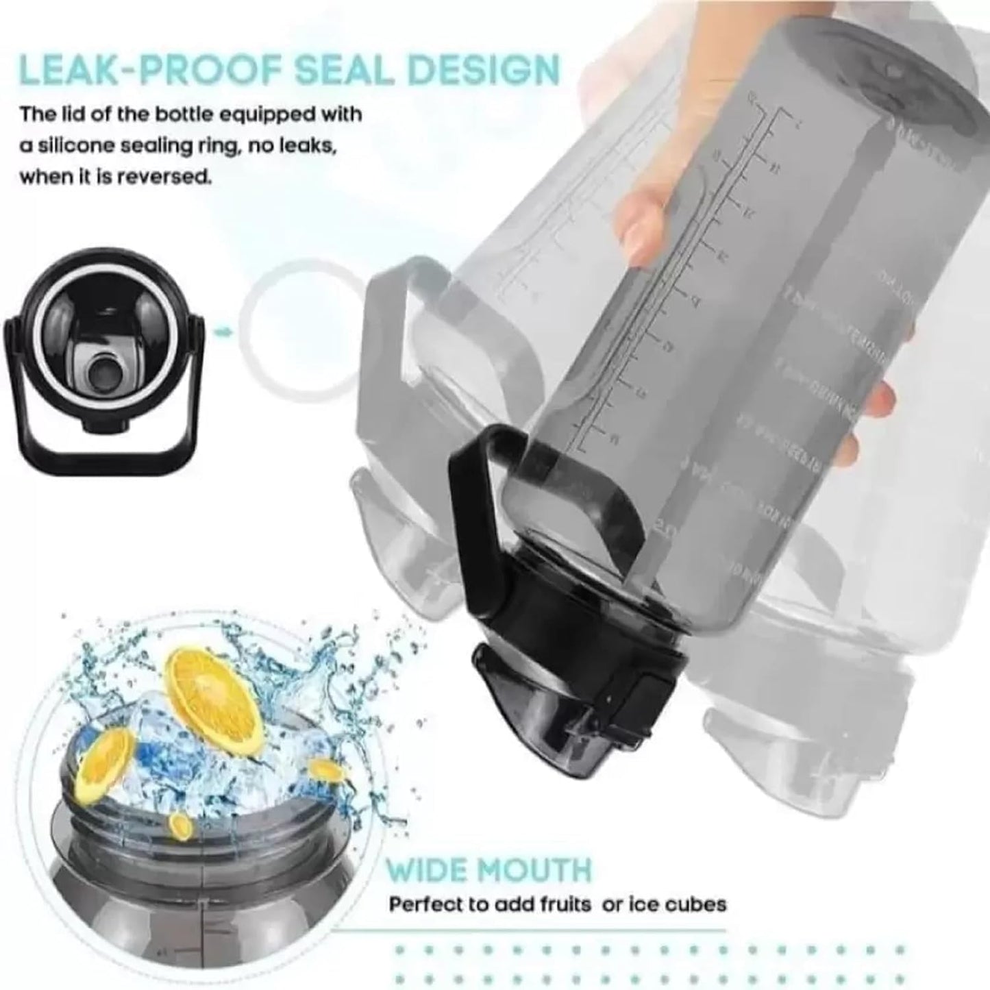 Set of 3 Transparent Water Bottle 2000ML, 900ML, 300ML with Motivational Time Marker | Leak Proof&Break-Proof (SET OF 3)