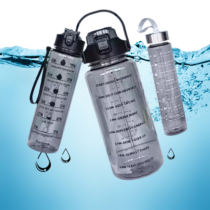 Set of 3 Transparent Water Bottle 2000ML, 900ML, 300ML with Motivational Time Marker | Leak Proof&Break-Proof (SET OF 3)
