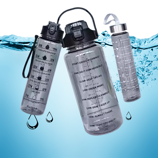 Set of 3 Transparent Water Bottle 2000ML, 900ML, 300ML with Motivational Time Marker | Leak Proof&Break-Proof (SET OF 3)